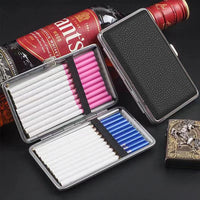 1 x RAW Customer Returns LONGHAO 2pcs Cigarette Case, Leather Cigarette Case, Metal Cigarette Case, Slim Cigarette Box, Metal Cigarette Case for Men and Women, for 20 Cigarettes, for Men and Women - RRP €25.2