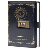 2 x RAW Customer Returns Constellation Leather Diary with Lock, Zodiac Sign Moon Sun Diary for Writing, B6 Notebook with Lined Paper for Women Men Black  - RRP €45.04