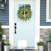 2 x Brand New Walasis door wreath autumn front door decoration wreath all year round outside with willow wreath door decoration window decoration yellow white, 55cm  - RRP €40.8