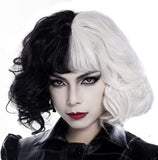 1 x RAW Customer Returns PORSMEER Half Black Half White Wig Women s Short Curly Wavy Hair with Bangs Cosplay Wig Bob Wig for Halloween Carnival and Party Fancy Dress - RRP €16.8