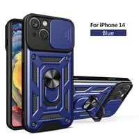 1 x Brand New Yiscase Camera Protection Cell Phone Case for iPhone 14 Case with 360 Degree Metal Ring Stand Silicone Shockproof Protective Case with Sliding Camera Cover, Blue - RRP €10.44