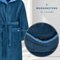 1 x RAW Customer Returns Morgenstern bathrobe children teenagers I hood I 100 cotton I velour I long I 11-12 years I 146-152 cm I blue - RRP €43.31