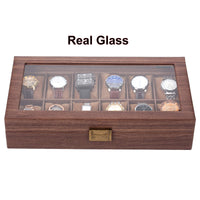 1 x RAW Customer Returns Readaeer-Watch Box with 12 places, Watch Box with Real Glass Lid, made of imitation leather and velvet lining - RRP €31.99