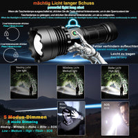 1 x RAW Customer Returns  3km extreme long-range shot LED tactical flashlight extremely bright 30000 lumens, strong, battery-operated, USB rechargeable, IPX67 waterproof, 5 light modes for camping hiking emergencies 1 26650 battery  - RRP €43.99