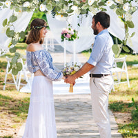 1 x Brand New Panelee 2 Pcs Wedding Party Decorations 1.6 x 6 m White Sheer Organza Tulle and 2 m Wedding Garland White Silk Fabric Flower Garland Wedding Decoration for Garden Arch - RRP €19.2