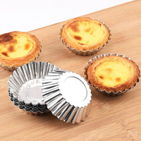 1 x RAW Customer Returns TULEBOLIAN 30 pieces egg cake mold, egg tart mold, silver, stainless steel, egg tart molds, tart mold, muffin molds, reusable, for tart, muffin, pudding 7.2 cm  - RRP €11.09