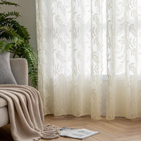 1 x RAW Customer Returns MIULEE Set of 2 Transparent Curtains with Leaves Lace Translucent Curtain Lace Window Curtain with Eyelets Decorative Curtain for Living Room Bedroom 150 x 245 cm Beige - RRP €29.12