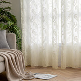 1 x RAW Customer Returns MIULEE Set of 2 Curtains Transparent Curtains with Leaves Lace Translucent Curtain Lace Window Curtain with Eyelets Decorative Curtain for Living Room Bedroom 150 x 225 cm Beige - RRP €28.48