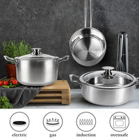 1 x RAW Customer Returns Tieplis stainless steel cooking pot set, 6-piece pot set with glass lids and stay-cool handle, cooking pot for all types of stoves and oven-proof, pot non-toxic uncoated silver  - RRP €39.99