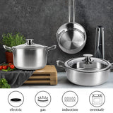 1 x RAW Customer Returns Tieplis stainless steel cooking pot set, 6-piece pot set with glass lids and stay-cool handle, cooking pot for all types of stoves and oven-proof, pot non-toxic uncoated silver  - RRP €39.99