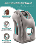 1 x RAW Customer Returns JefDiee Inflatable Neck Pillow Airplane Travel, Portable Travel Pillow, Neck Support Pillow Comfortably Supports Head and Chin, Pillow for Trains, Cars, Office, Home, with 3D Eye Mask, Ear Plugs Grey  - RRP €28.22