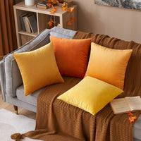 1 x RAW Customer Returns MIULEE Set of 2 Velvet Soft Solid Decorative Square Throw Pillow Covers Set Cushion Case for Sofa Bedroom Car Orange Yellow 16x16 inch 40x40 cm - RRP €11.8