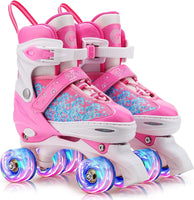 1 x RAW Customer Returns Gonex Adjustable Roller Skates, Luminous Wheels Roller Skates for Girls Boys Children Adults S 31-34 EU, Pink  - RRP €45.37