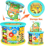 1 x RAW Customer Returns Motor Skills Cube Toy for Children Wooden Cube Toy 11-in-1 Multifunctional Beads Maze Dinosaur World Wooden Activity Cube Educational Toy Boys and Girls Toddler Gift - RRP €43.16