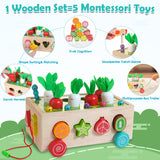 10 x Brand New WOODMAM 5 in 1 pull-along toy for children aged 1 2 3 4 years and up, educational toy with carrot harvest game, fine motor skills wooden Montessori toy gift for children boys girls - RRP €201.6