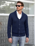 1 x RAW Customer Returns iClosam Men s Cardigan With Shawl Collar Sweater V Neck Knit Long Sleeve Lapel Neck Knitted Coat with Pockets, Blue, XL - RRP €40.99