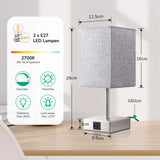 1 x RAW Customer Returns EDISHINE LED bedside lamp touch dimmable set of 2, modern table lamp, small lamp, with charging function, 2 USB ports, for decorative bedroom, living room, windowsill, gift, gray lampshade - RRP €49.18