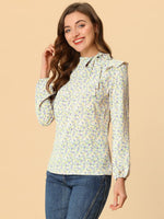 1 x RAW Customer Returns Allegra K women s blouse long sleeve floral bow shirt tie ruffle top blue M - RRP €29.9