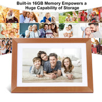 1 x RAW Customer Returns Digital Photo Frame WiFi 10.1 inch, okulaku Touch Electronic Smart Photo Frame HD IPS 16 GB Memory, Automatic Rotation, Adjustable Brightness, iOS and Android App, light brown - RRP €76.63