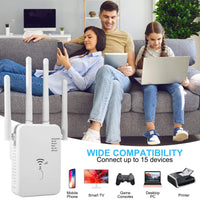 1 x RAW Customer Returns WLAN repeater WLAN amplifier 1200 Mbit s dual band 2.4 GHz 5 GHz WiFi booster with repeater router access point mode, 4 antennas, easy setup, WiFi range extender with LAN WAN port - RRP €35.28