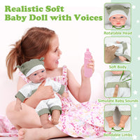 2 x Brand New KalaDuck Baby Doll Bed Set, 12 Soft Body Newborn Doll Crib Toys with Function and Doll Accessories, Realistic Role Play Baby Doll Playset Gift for Girls Green  - RRP €65.98