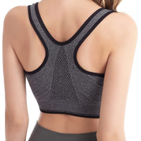 1 x RAW Customer Returns ZOEREA Sports Bra Women Push Up Zip Front Impact Yoga Bra Black and Grey, 4XL - RRP €24.99