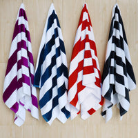 1 x RAW Customer Returns Yebeda set of 4 beach towels XXL 180 x 90 cm large beach towels made of 100 cotton, soft and absorbent bath towel pool towel shower towel with striped pattern navy blue purple red grey  - RRP €55.92