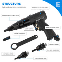 1 x RAW Customer Returns NEWTRY Rivet Nut Gun Pneumatic Riveting Tool Riveting Pliers Compressed Air 3 16 to 5 16 with M5, M6, M8 head  - RRP €229.0