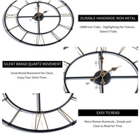 1 x RAW Customer Returns 60 cm large wall clock black, 24 inch vintage Roman numeral decorative metal clock almost silent modern home decor ideal for living room bedroom kitchen outdoor wall clock decorative living room - RRP €56.45