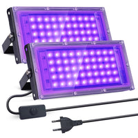 1 x RAW Customer Returns BOSYTRO 2 pieces 50W black light, IP65 waterproof black light LED spotlight, blacklight UV black light lamp, for disco, glow party, Halloween decoration, stage lighting, party accessories - RRP €32.26