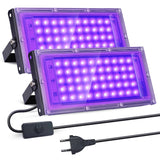 1 x RAW Customer Returns BOSYTRO 2 pieces 50W black light, IP65 waterproof black light LED spotlight, blacklight UV black light lamp, for disco, glow party, Halloween decoration, stage lighting, party accessories - RRP €32.26