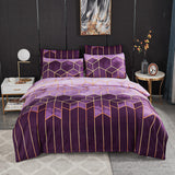 1 x RAW Customer Returns Xiongfeng Mitchell bed linen 200 x 200 cm 3 pieces geometric marble checkered reversible bed linen violet purple microfiber modern duvet cover with zipper and 2 pillowcases 80 x 80 cm - RRP €34.14