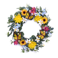 1 x RAW Customer Returns Valery Madelyn 45.7 cm spring door wreath, artificial flower wreath, spring wreath with LED light, wreath decoration with colorful flowers for front door, window, wall, wedding party - RRP €29.27