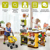 1 x RAW Customer Returns deAO supermarket with shopping cart, cash register, 65 pieces of shop accessories, shop cash register with scanner and sound, shop toys for children aged 3 and over, birthday - RRP €79.99