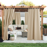 1 x RAW Customer Returns PONY DANCE patio curtains outdoor curtains with velcro fastening sun protection curtain outdoor balcony curtain privacy screen outdoor curtain waterproof, 2 pieces H 213 x W 132 cm, light beige - RRP €40.28