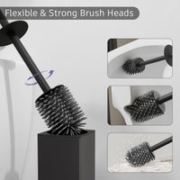 1 x RAW Customer Returns BVL Black Toilet Brush, 2 Pieces Soft Silicone Toilet Brush Including 4 Brush Heads for Bathroom, Metal Toilet Brush - RRP €44.7