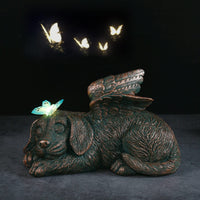 1 x RAW Customer Returns Yeomoo Dog Angel Solar Garden Decoration Figures for Outdoors with Buttfly - Weatherproof Animal Statue Balcony Decoration, Sleeping Puppy Solar Powered Figure Grave Decoration Tombstone, Gifts for Women Mom Copper - RRP €36.99