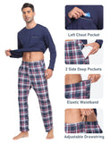 1 x RAW Customer Returns MoFiz Men s Long Pajamas Winter Soft Warm Sleepwear Long Sleeve Pajama Top and Plaid Pajama Pants with Pockets Navy Blue EU XL - RRP €34.99