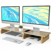 4 x Brand New Fenge monitor stand, screen stand, legs made of environmentally friendly cork for computer TV laptop, monitor stand, 42x23.5x11.6cm, load capacity 45KG, oak - RRP €81.6