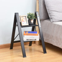 1 x RAW Customer Returns KINGRACK 2 Step Ladder, Aluminum Folding Ladder, Slim Portable Stool, Household Safety Ladder with Multifunction Black, 2 Steps  - RRP €47.39