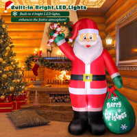 1 x RAW Customer Returns 8FT Inflatable Santa Claus with LED Light, IP44 Waterproof Giant Santa with Crutches and Gift Box, Indoor and Outdoor Light-Up Decoration for Gardens, Lawns and Yards - RRP €89.99