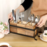 1 x RAW Customer Returns SUMNACON 3-piece cutlery tray wood metal cutlery basket cutlery holder utensil holder wooden cutlery metal rack spoon holder pottery organizer worktop kitchen table cupboard kitchen brown - RRP €22.18