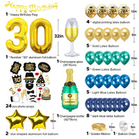 21 x Brand New TCJJ 30th Birthday Men Balloons, Decoration 30th Birthday Man, Golden Blue Balloons 30th Birthday Men, With Birthday Banner, Photo Props, Foil Balloon - RRP €296.1