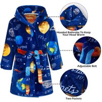 1 x RAW Customer Returns FILOWA Bathrobe Child Shower Bathrobe with Hood Soft Fleece Home Pajamas Warm Flannel Sleepwear for Children 3-4 Years, Planet Blue - RRP €19.58