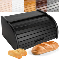 1 x RAW Customer Returns Creative Home Black Bread Box Wood 38 x 28.5 x 17.5cm -1cm Perfect bread box for bread rolls cakes Bread box with roll-top lid Natural bread box Bread container for every kitchen - RRP €39.3