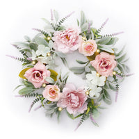 1 x RAW Customer Returns Valery Madelyn artificial flower wreath, 45.7cm door wreath with LED light, artificial flower decoration spring decoration for home, parties, doors, weddings gift for spring - RRP €24.11