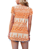 1 x Brand New PLOKNRD T-Shirt for Women Casual Summer Tops Short Sleeve Tunics Orange Pixel, 2XL  - RRP €27.6