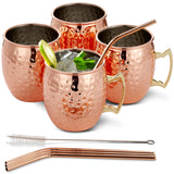 1 x RAW Customer Returns Oak Steel - 4 Set Premium Moscow Mule Mug Gift Set - 4 Copper Mugs 550ml , 4 Metal Straws 1 Cleaning Brush - Cocktail Cold Drinks - Unbreakable - RRP €29.75