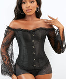 1 x RAW Customer Returns SZIVYSH Women s Overbust Lace Up Back Corset with Shoulder Sleeve Black, L  - RRP €28.99