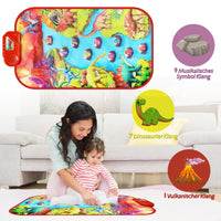 1 x RAW Customer Returns VATOS Piano Mat for Boys Girls, Baby Music Mat with 9 Keys, 7 Dino 1 Volcano Sounds, Keyboard Mat Educational Toy, Dance Mat Toy for Children Ages 1 2 3 4 5 Christmas Birthday Gifts - RRP €8.81